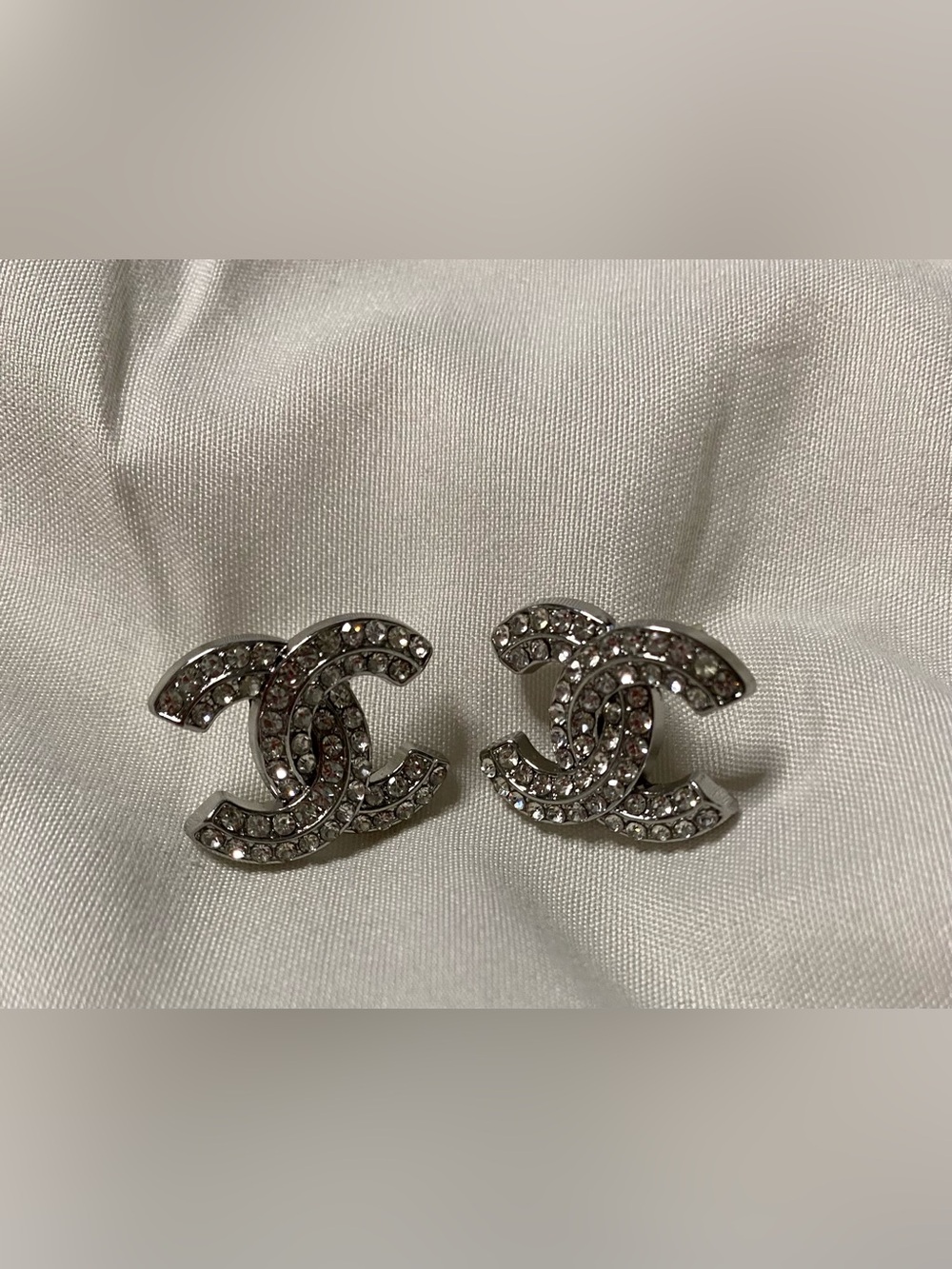 Double C Silver - Tone Crystal Embellished Logo Stud Earrings